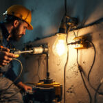 A photograph of a lighting contractor working on a residential or commercial site