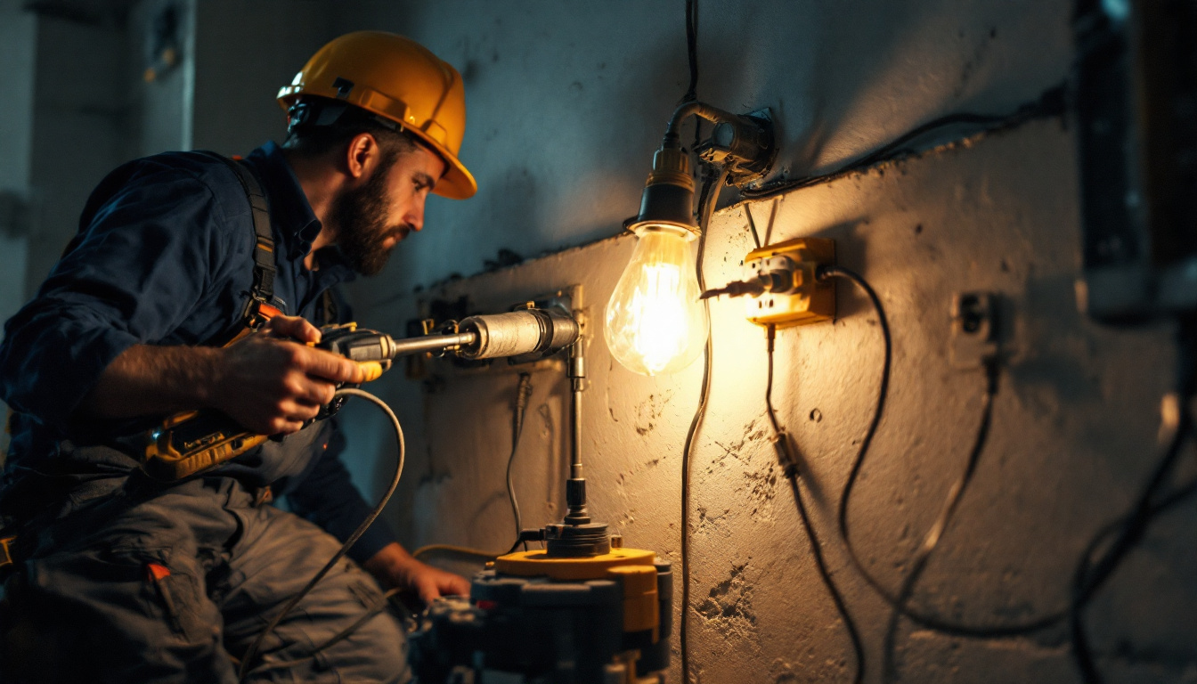 A photograph of a lighting contractor working on a residential or commercial site