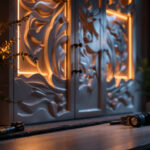 A photograph of a beautifully designed cabinet illuminated by soft led lights