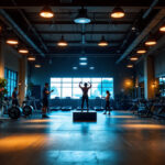 A photograph of a well-lit gym interior showcasing various lighting fixtures and their effects on the space