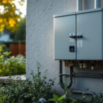 A photograph of an outdoor electrical box installed on a residential property