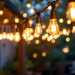 A photograph of a beautifully illuminated outdoor space adorned with led edison string lights