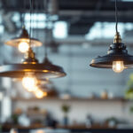 A photograph of a well-designed industrial light fixture in a commercial setting
