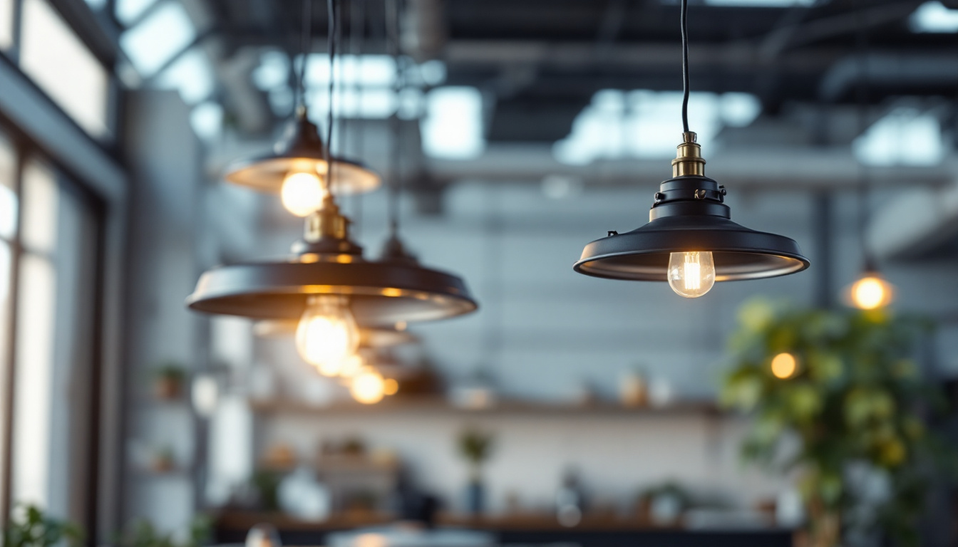 A photograph of a well-designed industrial light fixture in a commercial setting