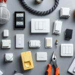 A photograph of a variety of light switches displayed on a clean