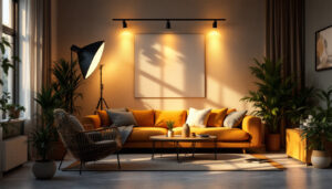 A photograph of a well-lit interior space showcasing various lighting setups