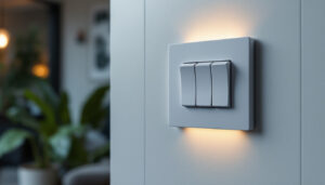 A photograph of a modern 3 pole switch installed in a stylish interior setting