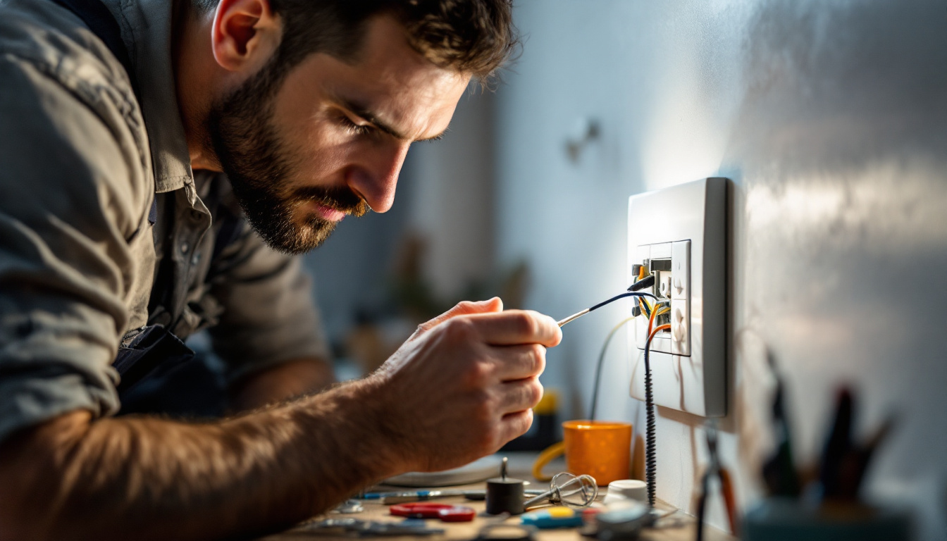 A photograph of a lighting contractor installing a lamp timer switch