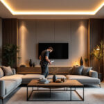 A photograph of a well-designed modern living space featuring sleek recessed lighting