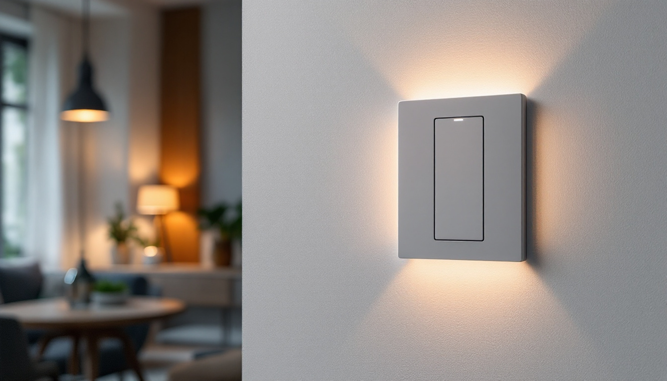 A photograph of a modern dimmable led switch in a stylish home setting