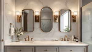 A photograph of a beautifully designed bathroom vanity area