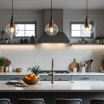 A photograph of a beautifully designed kitchen featuring stylish pendant lights that enhance the space