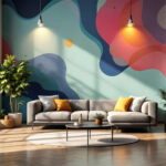 A photograph of a well-lit interior space showcasing a striking wall design at 5'10" height