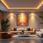 A photograph of a beautifully designed room featuring recessed lighting with stylish covers