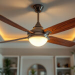 A photograph of a beautifully designed ceiling fan in a stylish room setting