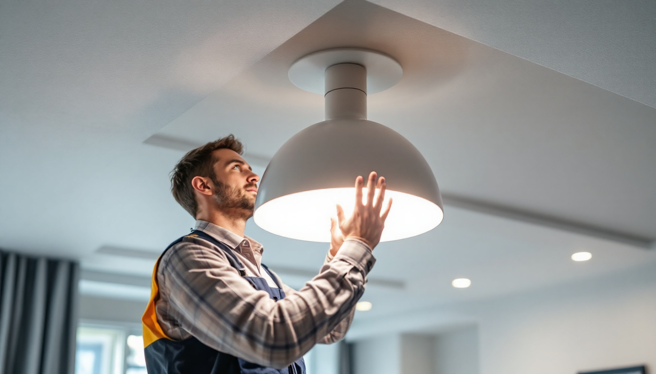 A photograph of a modern ceiling led light fixture installed in a well-lit room