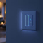 A photograph of a stylishly designed switch and outlet combo installed in a modern home setting