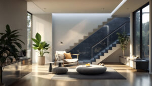 A photograph of a modern interior space showcasing innovative solar lighting solutions