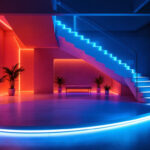 A photograph of a beautifully lit interior space showcasing vibrant led tape lighting accentuating architectural features