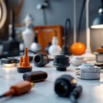 A photograph of a variety of electrical wire connectors displayed alongside modern lighting fixtures