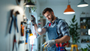A photograph of a skilled electrician at work