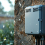 A photograph of a weather-resistant electrical box installed outdoors