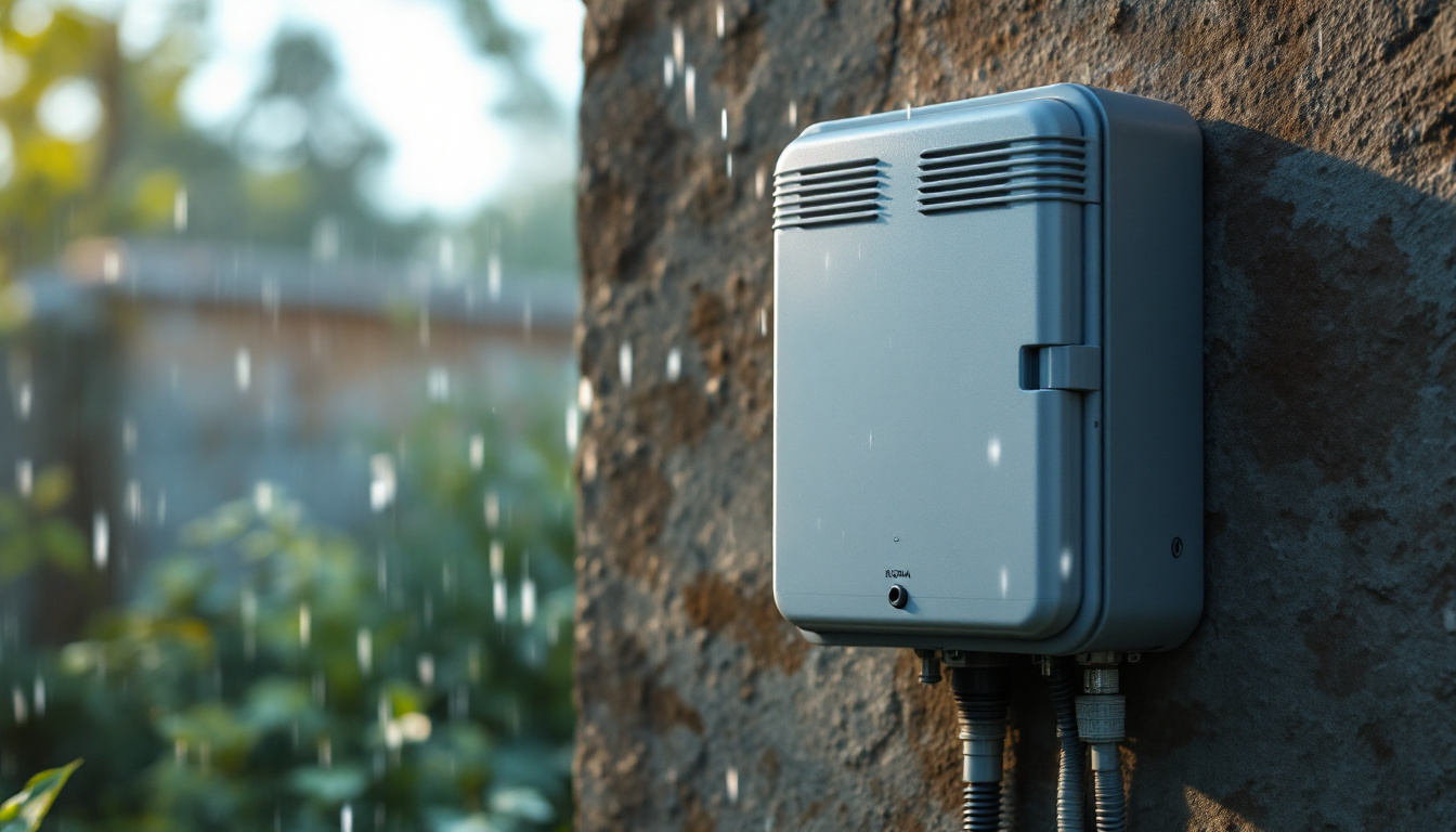 A photograph of a weather-resistant electrical box installed outdoors