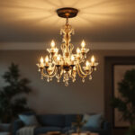 A photograph of a beautifully designed semi-flush chandelier installed in a stylish interior setting