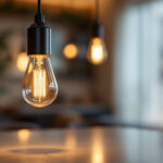 A photograph of a beautifully designed lighting fixture in a stylish interior setting