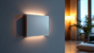 A photograph of a stylishly designed led dimming light switch in a modern home setting