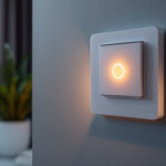 A photograph of a modern illuminated light switch in a stylish