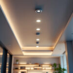 A photograph of a well-lit recessed ceiling in a modern interior space