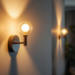A photograph of a stylish wall sconce in a modern interior setting