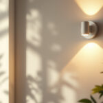 A photograph of a stylish wall mount light fixture in a well-lit room