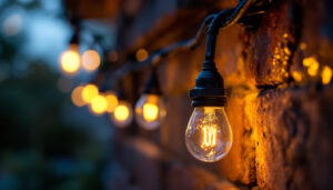 A photograph of a close-up shot of waterproof wire nuts being used in an outdoor lighting installation