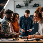 A photograph of a team of diverse individuals engaged in a hands-on training session