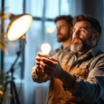 A photograph of a lighting contractor installing a bulb g 25w in a stylish setting