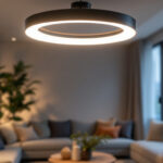A photograph of a stylish modern ceiling light fixture in a well-lit