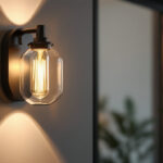 A photograph of a stylishly designed wall-mounted light fixture in a modern interior setting