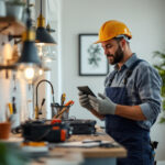 A photograph of a lighting contractor working on a residential project