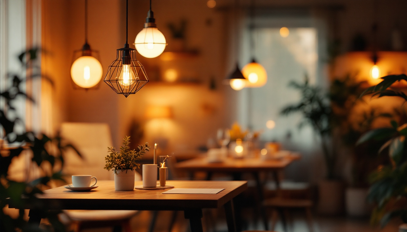 A photograph of a beautifully lit interior space showcasing various types of lights—such as pendant