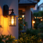 A photograph of a beautifully designed outdoor sconce light fixture mounted on an inviting exterior wall