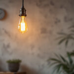 A photograph of a stylish industrial pendant light hanging in a modern interior setting