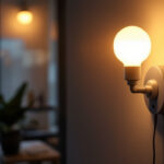 A photograph of a stylish plug-in wall lamp in a beautifully designed interior setting