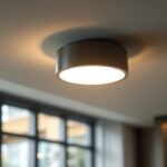 A photograph of a beautifully designed flush light fixture installed in a modern interior setting