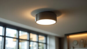 A photograph of a beautifully designed flush light fixture installed in a modern interior setting