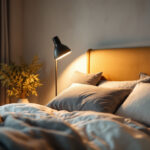 A photograph of a lighting contractor expertly installing or adjusting a stylish bed light in a cozy