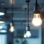 A photograph of a modern lighting installation featuring led fixtures in a commercial or residential setting