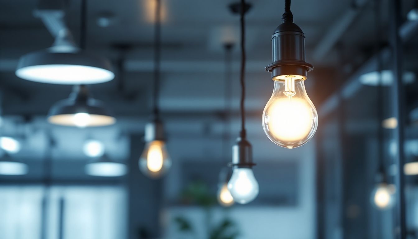 A photograph of a modern lighting installation featuring led fixtures in a commercial or residential setting