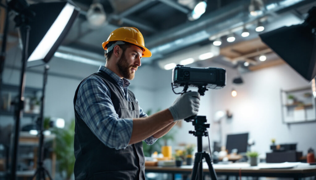 A photograph of a lighting contractor using the ex 300w a3d50d120 in a well-lit workspace